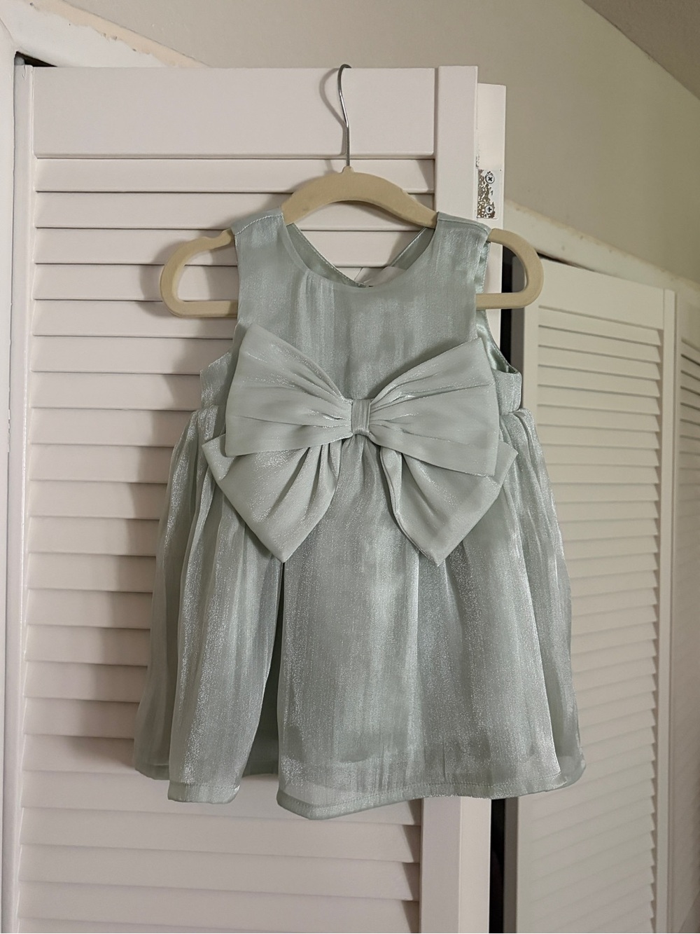 H&M Bow Detail Organza Dress Light Green 6–9M NWT